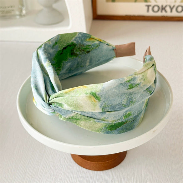 Women's Handmade Fabric Hair Hoop With Monet Oil Painting Style And Retro Cross Design