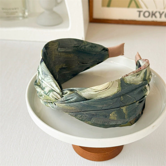 Women's Handmade Fabric Hair Hoop With Monet Oil Painting Style And Retro Cross Design