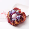 Women's Handmade Fabric Scrunchie Hair Tie With Metallic Rainbow Gradient Foil Finish And Oversized Flower Detail