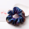 Women's Handmade Fabric Scrunchie Hair Tie With Metallic Rainbow Gradient Foil Finish And Oversized Flower Detail