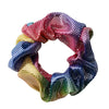 Women's Handmade Fabric Scrunchie Hair Tie With Metallic Rainbow Gradient Foil Finish And Oversized Flower Detail