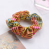 Women's Handmade Fabric Scrunchie Hair Tie With Metallic Rainbow Gradient Foil Finish And Oversized Flower Detail