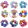 Women's Handmade Fabric Scrunchie Hair Tie With Metallic Rainbow Gradient Foil Finish And Oversized Flower Detail