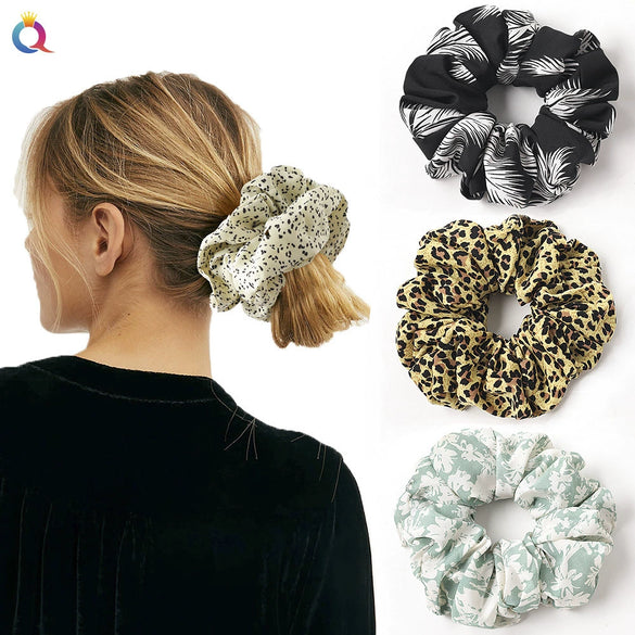 Women’s Handmade Fabric Scrunchie Hair Tie With Polka Dot And Leopard Print Patterns Elegant Hair Accessory Wholesale