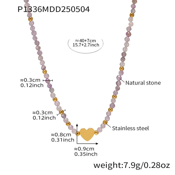 Women's Handmade Fashion Geometric Natural Stone 316L Stainless Steel And 316L Stainless Steel Gold Beaded Clavicle Necklace With Electroplating