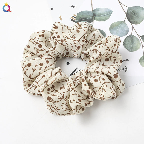 Women's Handmade Floral Print Chiffon Fabric Scrunchie Hair Ring Hair Accessory For Everyday Styling