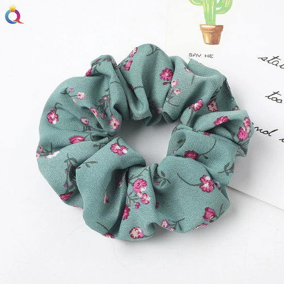 Women's Handmade Floral Print Chiffon Fabric Scrunchie Hair Ring Hair Accessory For Everyday Styling