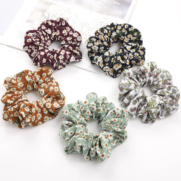 Women's Handmade Floral Print Chiffon Fabric Scrunchie Hair Ring Hair Accessory For Everyday Styling