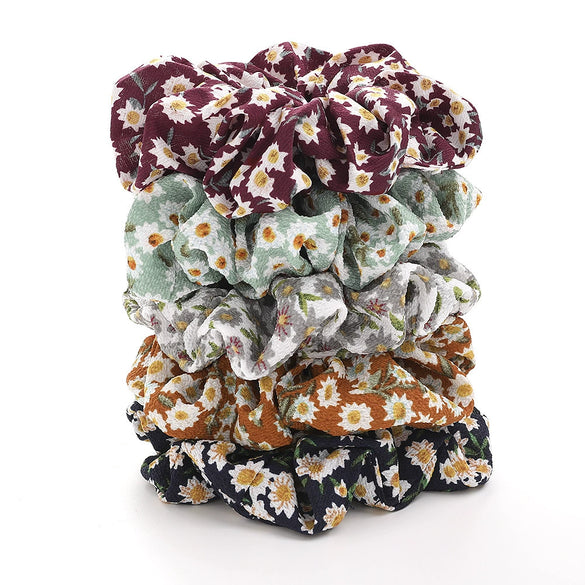 Women's Handmade Floral Print Chiffon Fabric Scrunchie Hair Ring Hair Accessory For Everyday Styling