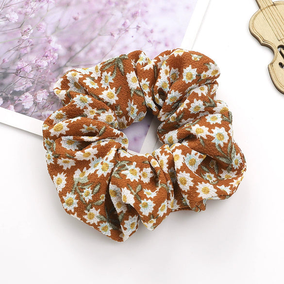 Women's Handmade Floral Print Chiffon Fabric Scrunchie Hair Ring Hair Accessory For Everyday Styling