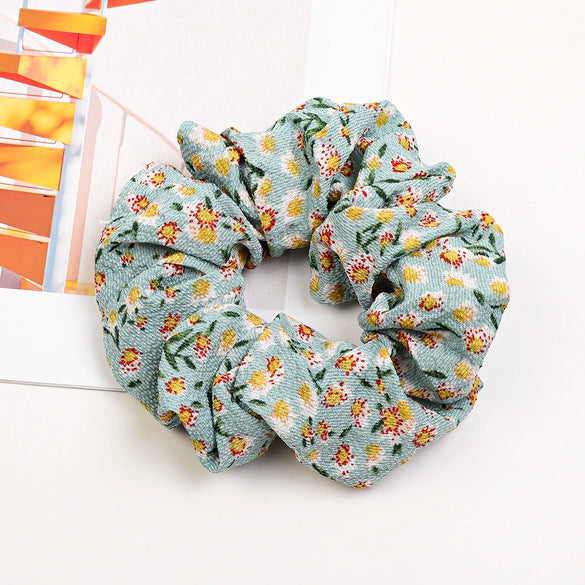 Women's Handmade Floral Print Chiffon Fabric Scrunchie Hair Ring Hair Accessory For Everyday Styling