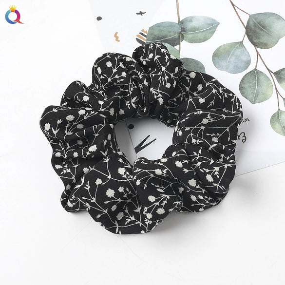 Women's Handmade Floral Print Chiffon Fabric Scrunchie Hair Ring Hair Accessory For Everyday Styling