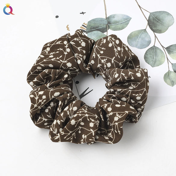 Women's Handmade Floral Print Chiffon Fabric Scrunchie Hair Ring Hair Accessory For Everyday Styling