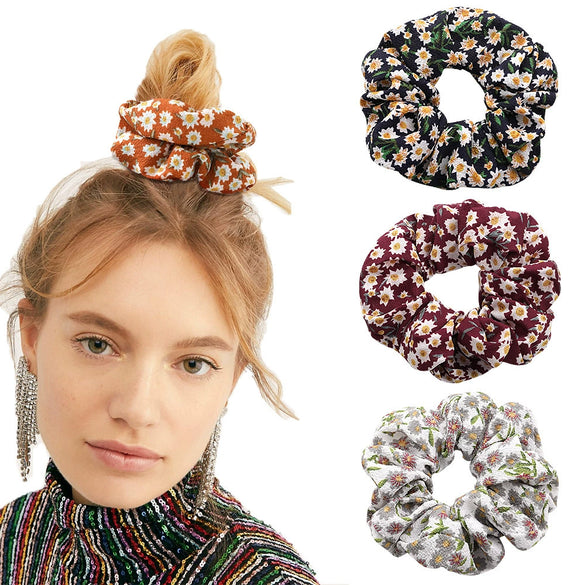 Women's Handmade Floral Print Chiffon Fabric Scrunchie Hair Ring Hair Accessory For Everyday Styling