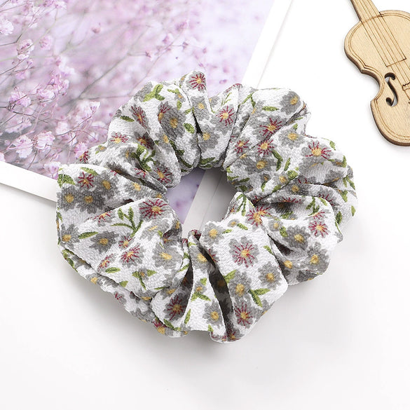 Women's Handmade Floral Print Chiffon Fabric Scrunchie Hair Ring Hair Accessory For Everyday Styling