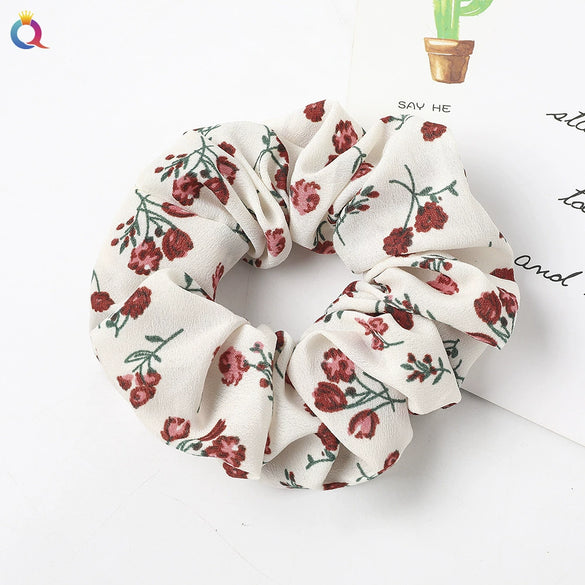 Women's Handmade Floral Print Chiffon Fabric Scrunchie Hair Ring Hair Accessory For Everyday Styling