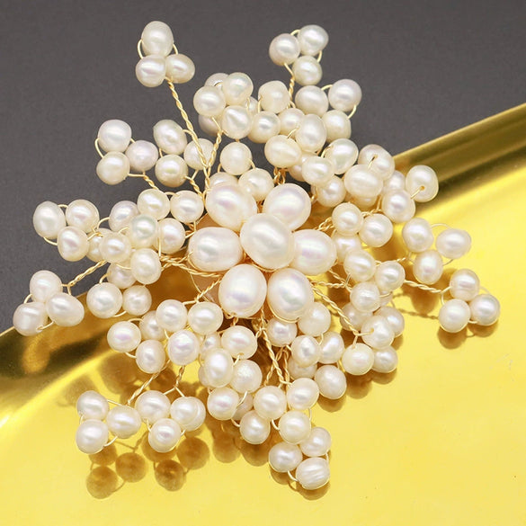 Women's Handmade Freshwater Pearl And Gold Plated Copper Flower Brooch