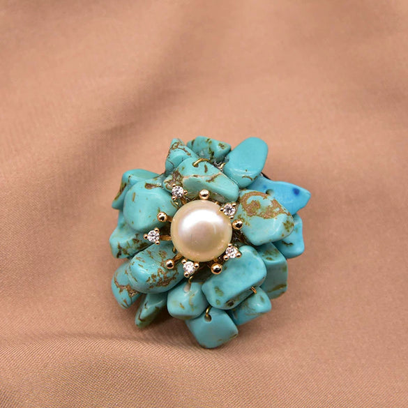 Women's Handmade Freshwater Pearl And Gold Plated Copper Flower Brooch