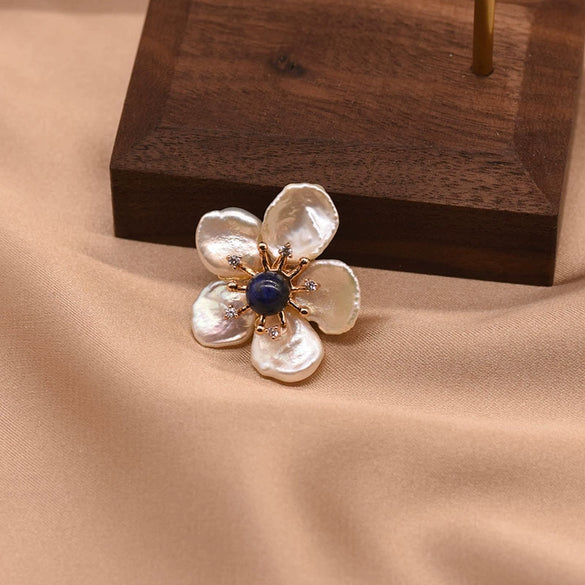 Women's Handmade Freshwater Pearl And Gold Plated Copper Flower Brooch