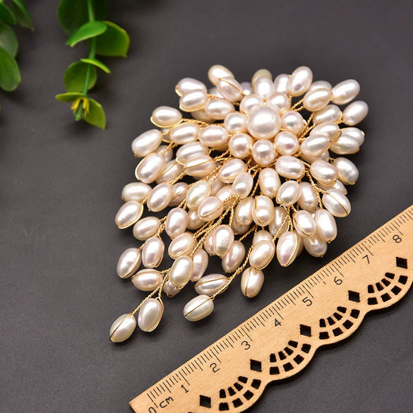 Women's Handmade Freshwater Pearl And Gold Plated Copper Flower Brooch