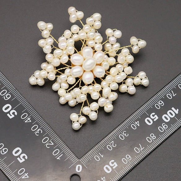 Women's Handmade Freshwater Pearl And Gold Plated Copper Flower Brooch