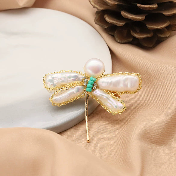 Women's Handmade Freshwater Pearl And Gold Plated Copper Flower Brooch