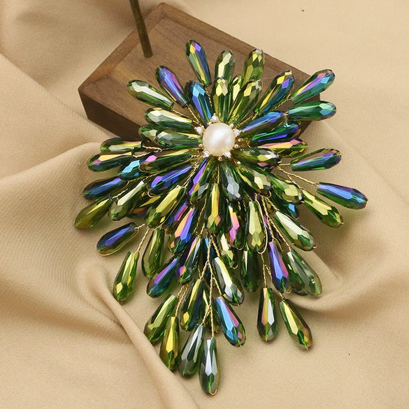 Women's Handmade Freshwater Pearl And Gold Plated Copper Flower Brooch