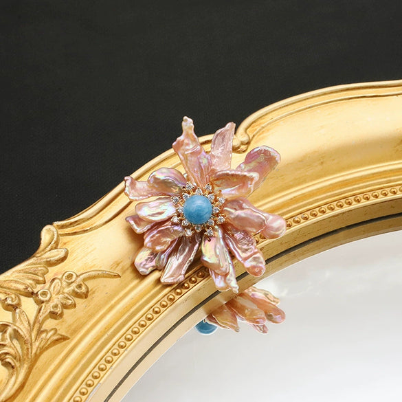 Women's Handmade Freshwater Pearl And Gold Plated Copper Flower Brooch