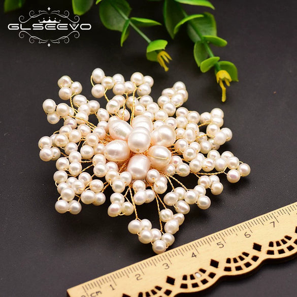 Women's Handmade Freshwater Pearl And Gold Plated Copper Flower Brooch