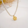 Women's Handmade Freshwater Pearl And Titanium Steel Beaded Coin Pendant Clavicle Chain With Geometric Design