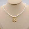 Women's Handmade Freshwater Pearl And Titanium Steel Beaded Coin Pendant Clavicle Chain With Geometric Design