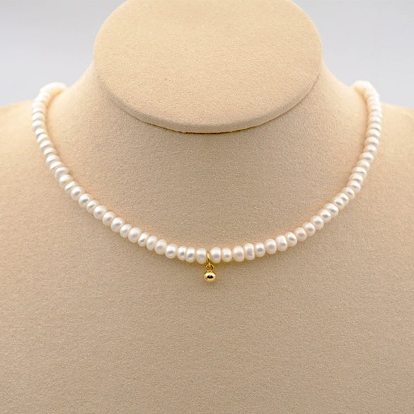 Women's Handmade Freshwater Pearl And Titanium Steel Beaded Coin Pendant Clavicle Chain With Geometric Design
