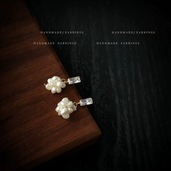 Women's Handmade Freshwater Pearl And Zircon Geometric Earrings Elegant High End Ear Jewelry