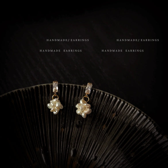 Women's Handmade Freshwater Pearl And Zircon Geometric Earrings Elegant High End Ear Jewelry