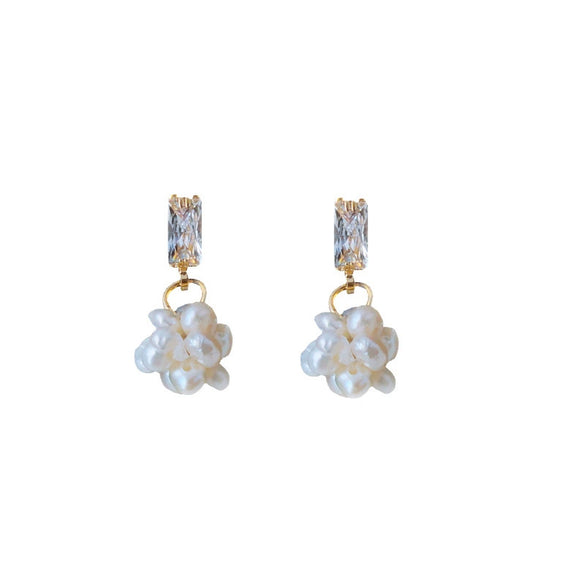 Women's Handmade Freshwater Pearl And Zircon Geometric Earrings Elegant High End Ear Jewelry