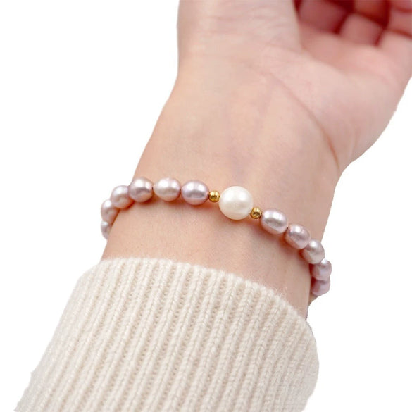 Women's Handmade Freshwater Pearl Bracelet Geometric Minimalist Design
