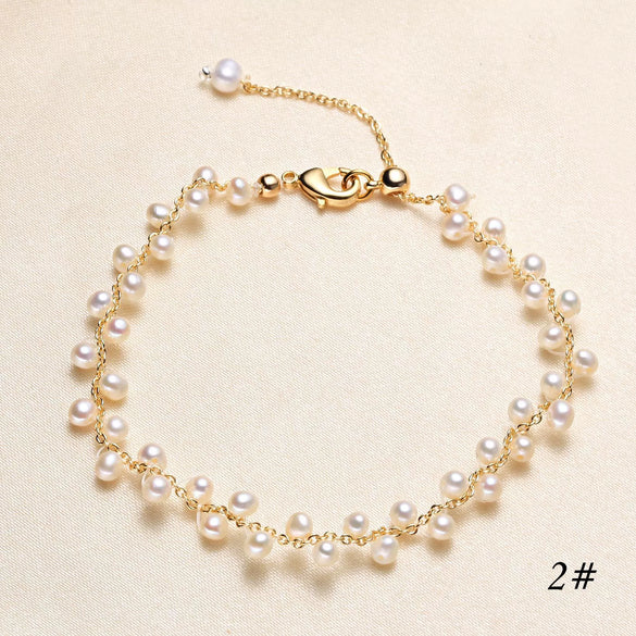 Women's Handmade Freshwater Pearl Bracelet With Copper Alloy Accessories And Near Circle Pearls Natural Style