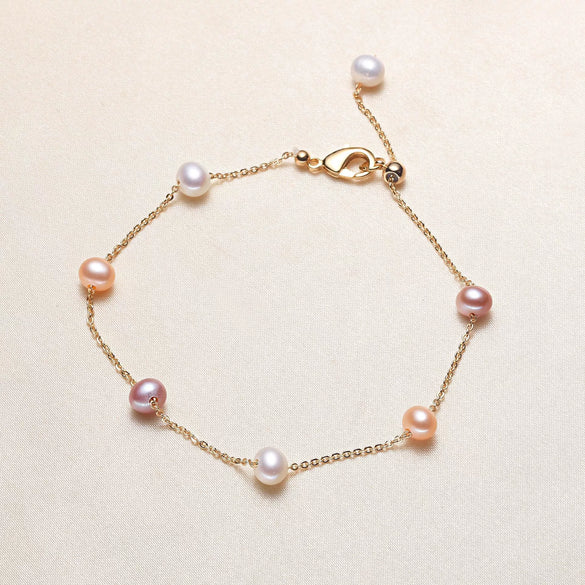 Women's Handmade Freshwater Pearl Bracelet With Copper Alloy Accessories And Near Circle Pearls Natural Style
