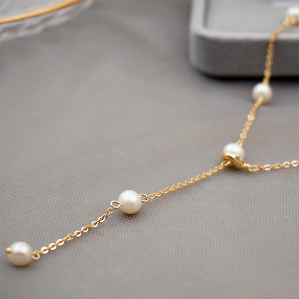 Women's Handmade Freshwater Pearl Cross Chain Necklace With Geometric Style