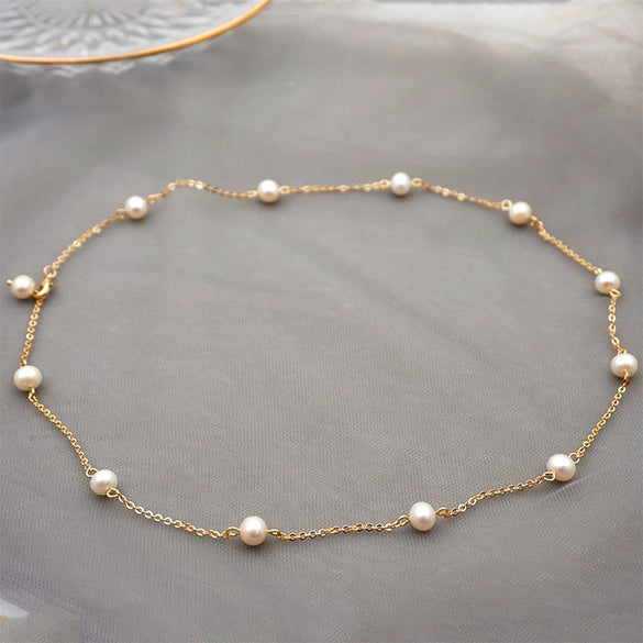 Women's Handmade Freshwater Pearl Cross Chain Necklace With Geometric Style
