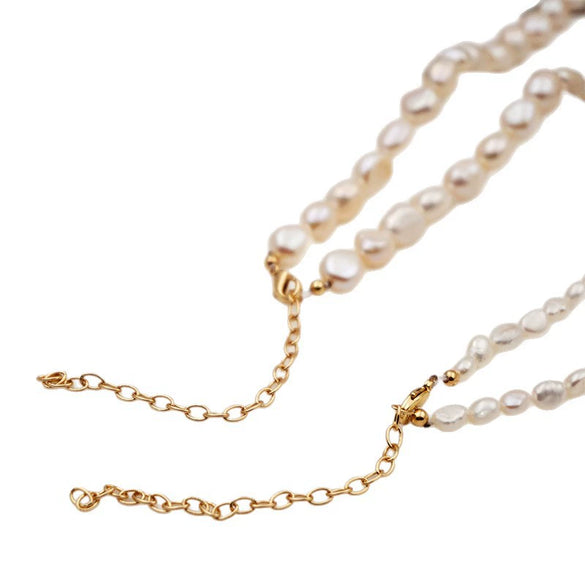 Women's Handmade Freshwater Pearl Minimalist Geometric Cross Chain Necklace
