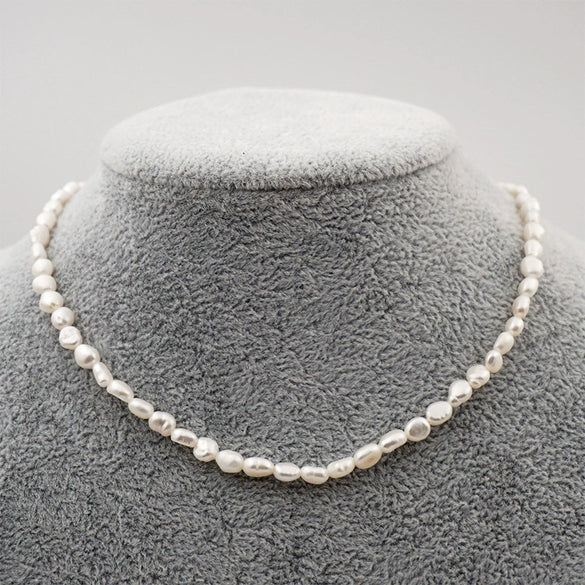 Women's Handmade Freshwater Pearl Minimalist Geometric Cross Chain Necklace