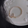 Women's Handmade Fritillaria Butterfly Freshwater Pearl Bracelet Copper 14K Goldplated Nearly Round
