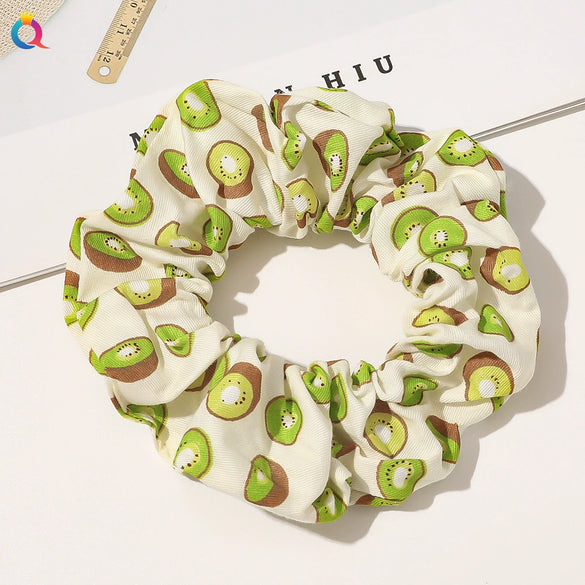 Women's Handmade Fruit Pattern Fabric Scrunchie Hair Tie Set With Avocado And Peach Designs
