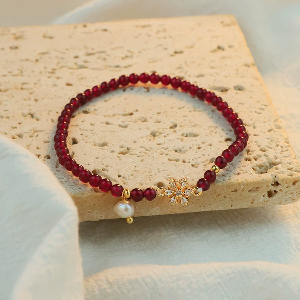 Women's Handmade Garnet Star Pattern Bracelet