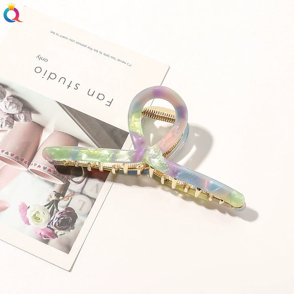 Women's Handmade Geometric Acetate Large Crossshaped Hair Claw Clip Statement Hairpin