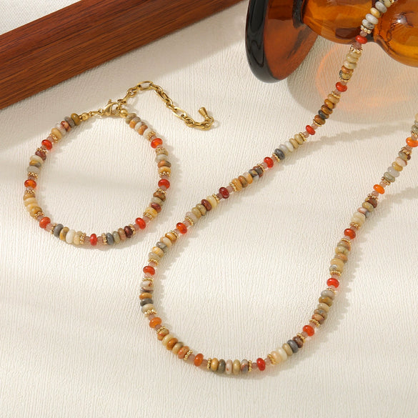 Women's Handmade Geometric Beaded Necklace With Crazy Agate Red Agate Copper And Stainless Steel