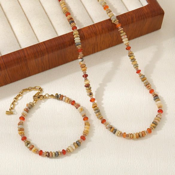 Women's Handmade Geometric Beaded Necklace With Crazy Agate Red Agate Copper And Stainless Steel