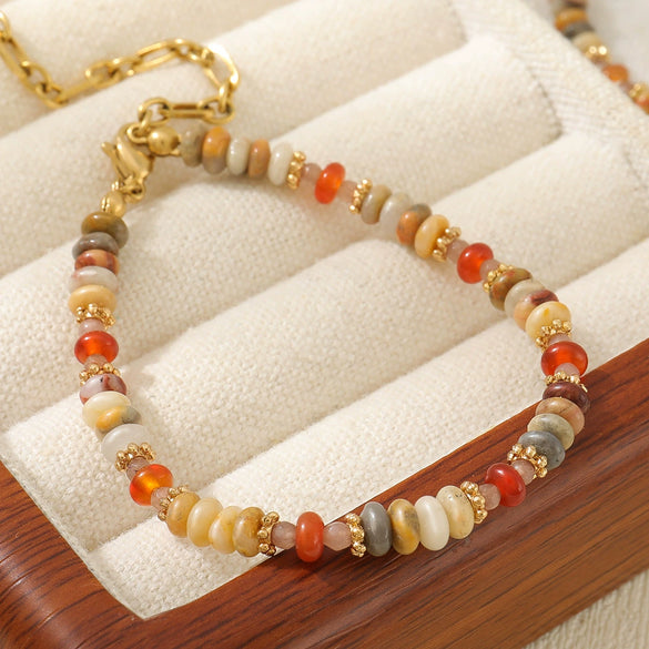 Women's Handmade Geometric Beaded Necklace With Crazy Agate Red Agate Copper And Stainless Steel