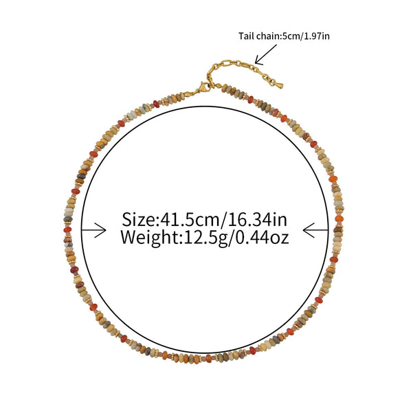 Women's Handmade Geometric Beaded Necklace With Crazy Agate Red Agate Copper And Stainless Steel